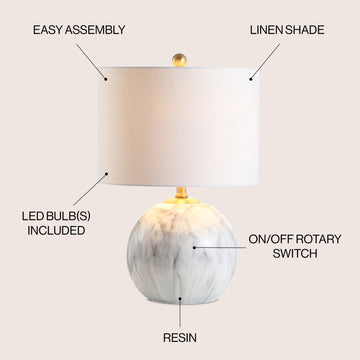 Luna 21.5" Faux Marble Resin LED Table Lamp - JONATHAN Y
